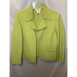 Women's Talbots Sz 8P Green Retro‎ Wool Felt Cropped Blazer Vintage Pockets